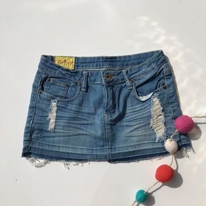 Machine Distressed Mini Denim Skirt